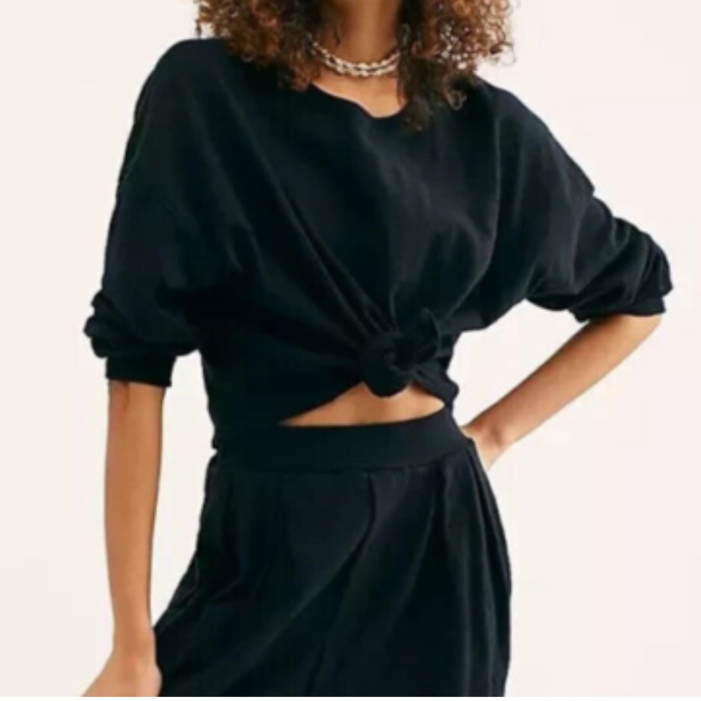Free People FP Beach Culver City Front Tie Black Sz Women’s Med EUC Sweatshirt